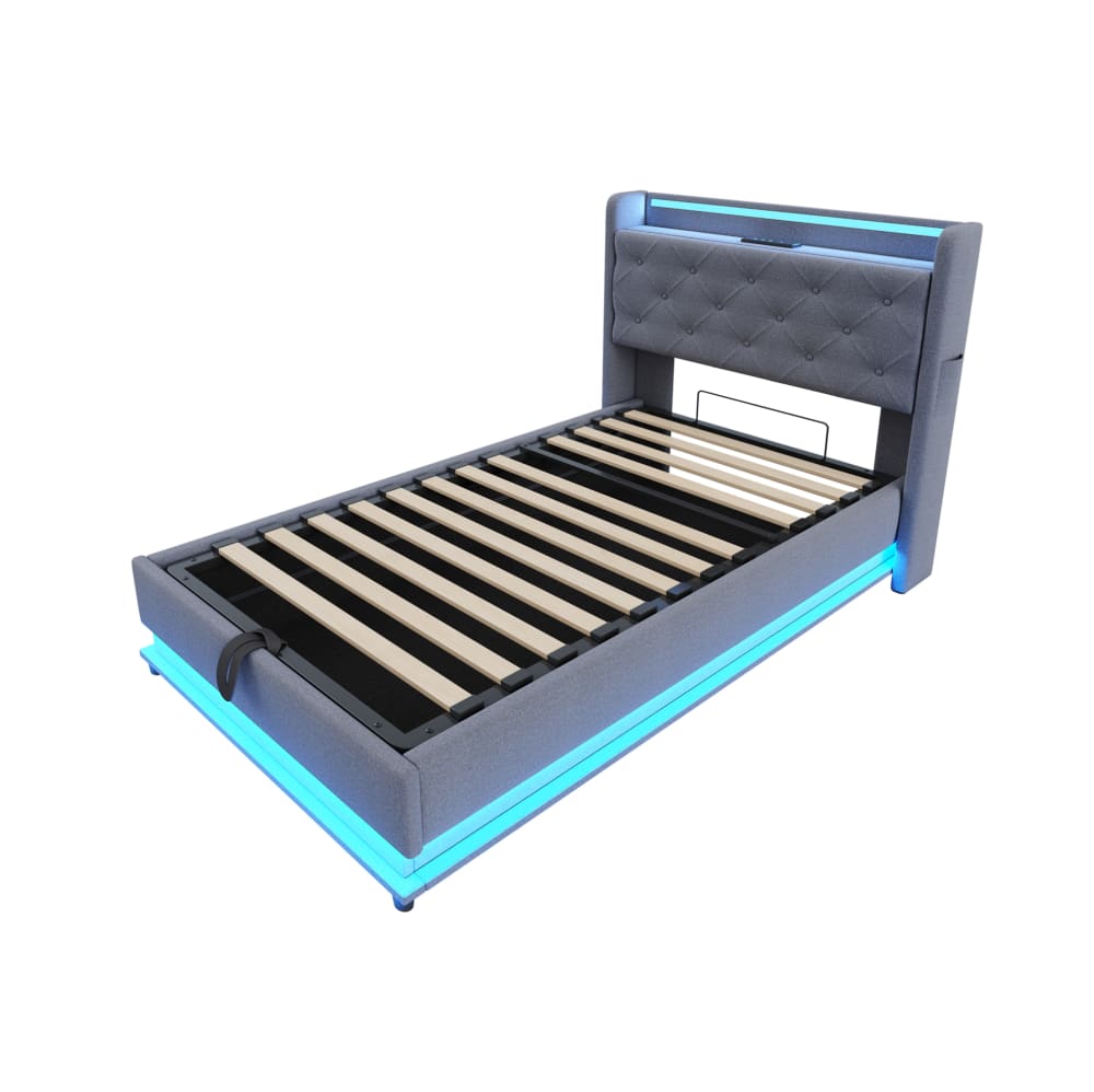 Polsterbett mit Stauraum, LED und USB 90x200 cm, Grau - Maisons