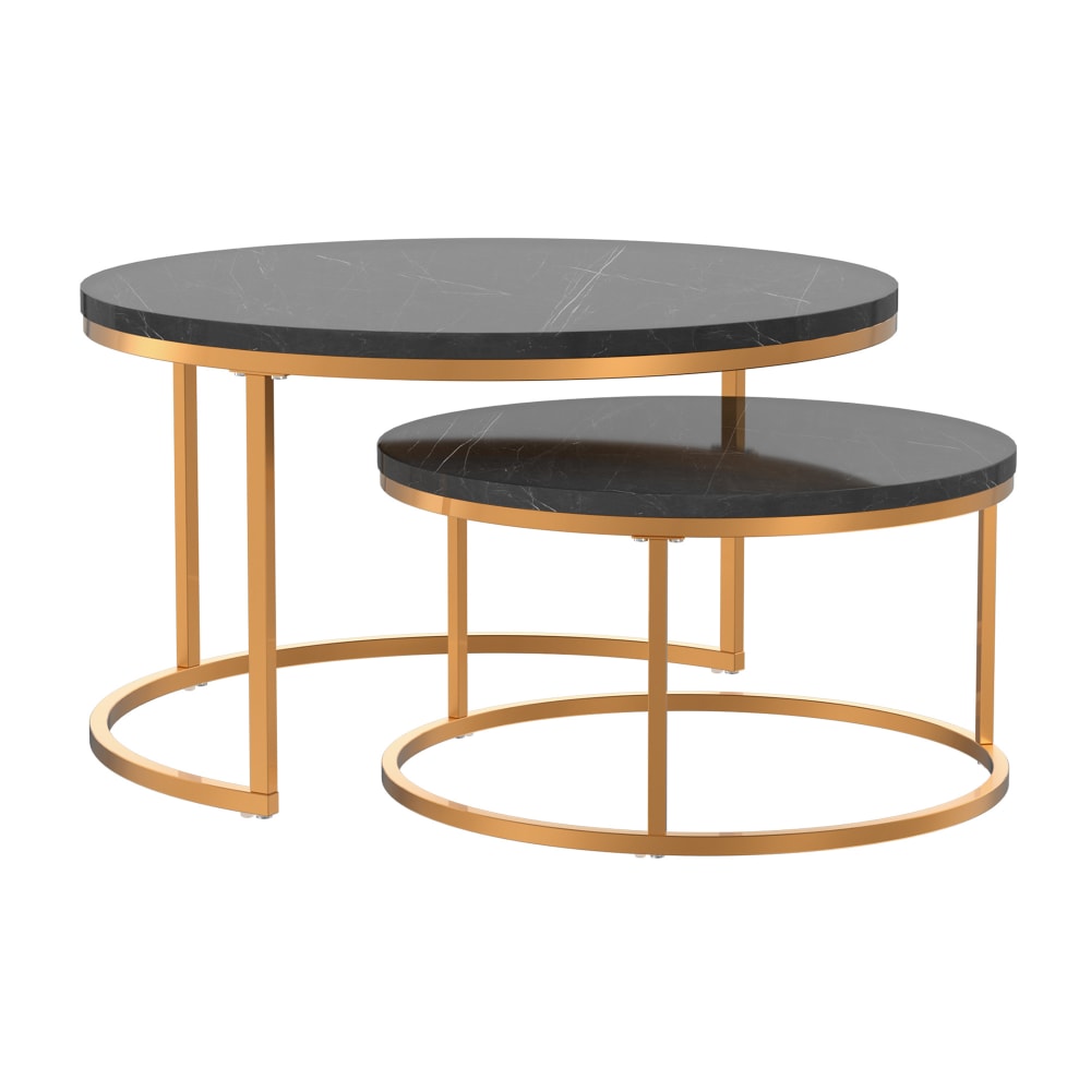 Set de 2 tables basses gigognes 80x80x45 cm et 60x60x33.5 cm noir/doré