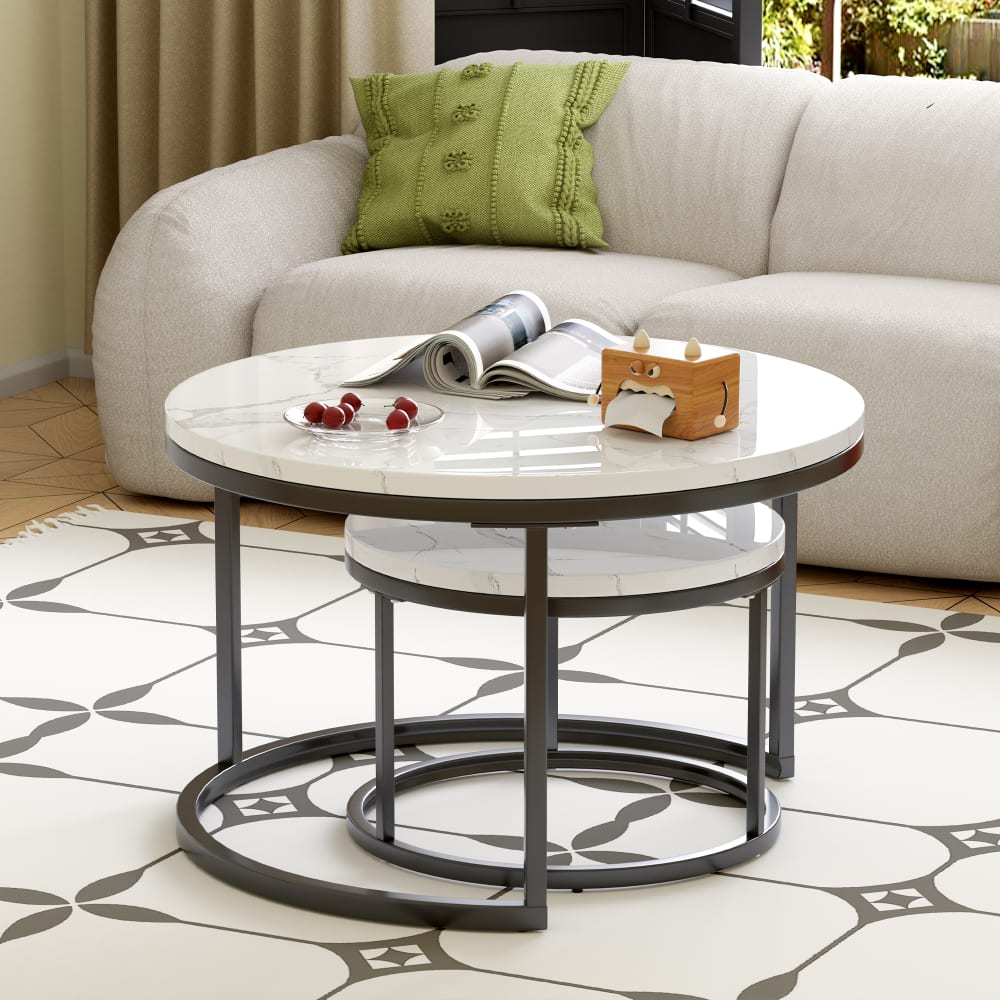 2 runde Couchtische im Set 70x45 cm und 45x35 cm, Metall Schwarz