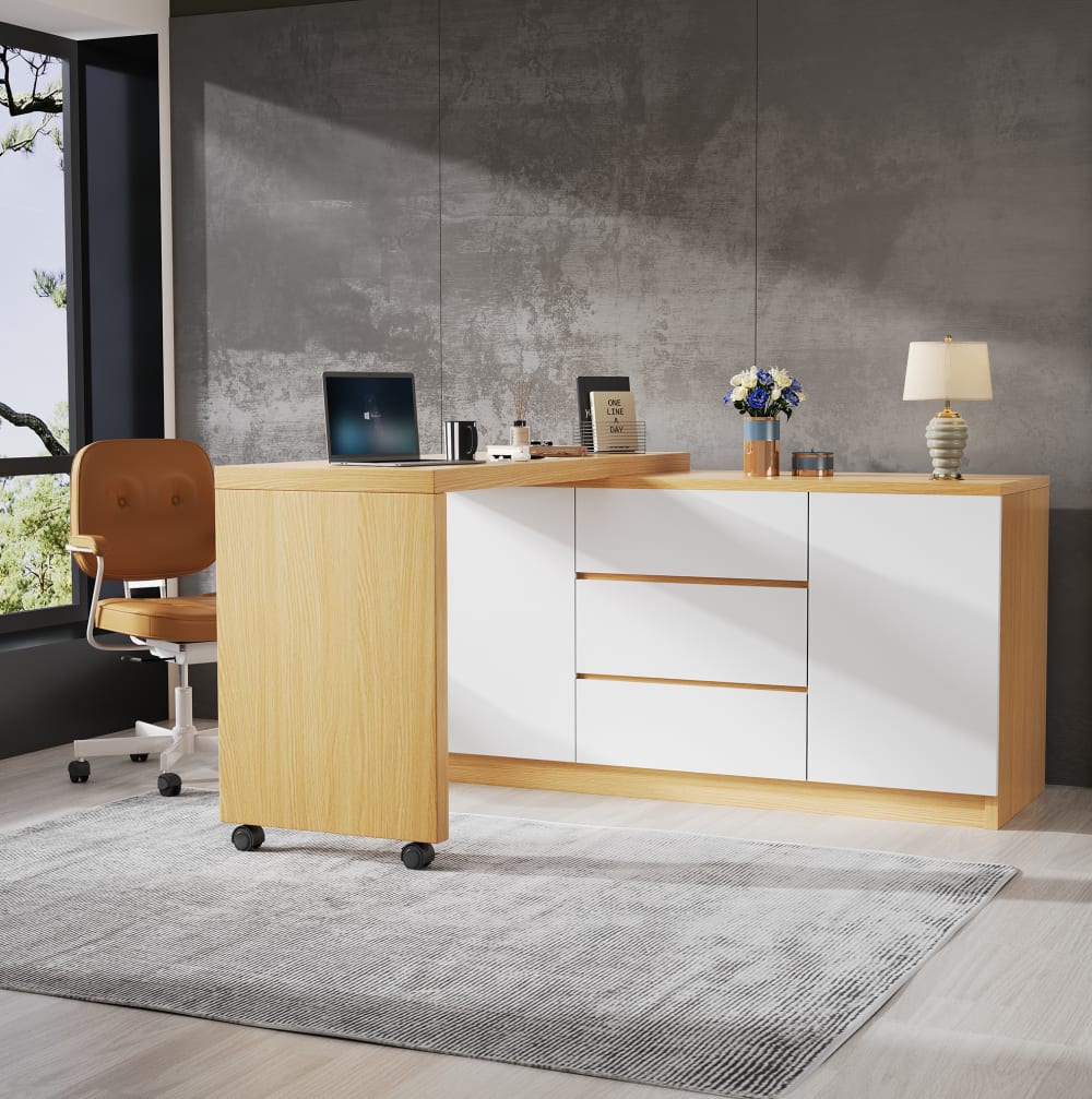 Klappbarer mit 3 Schubladen, 120x50x76,5 cm, Weiß und Eiche -