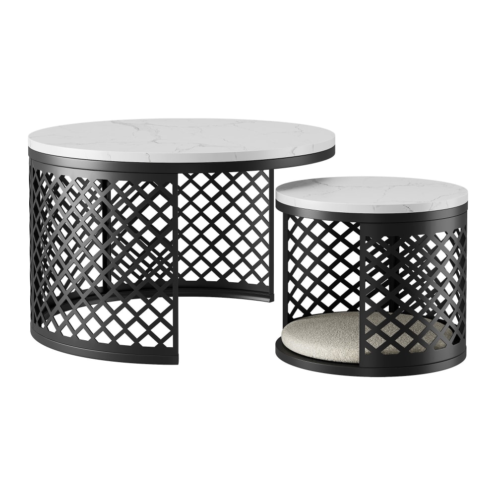 Set de 2 tables basses gigognes 70x70x45 cm+45x45x35 cm, métal noir