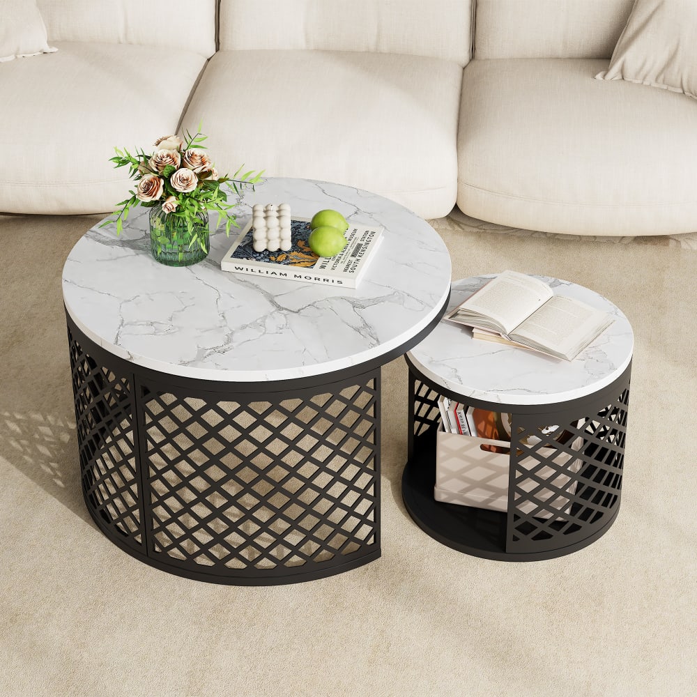 2 Couchtische im Set 70x70x45 cm und 45x45x35 cm, Metall Schwarz