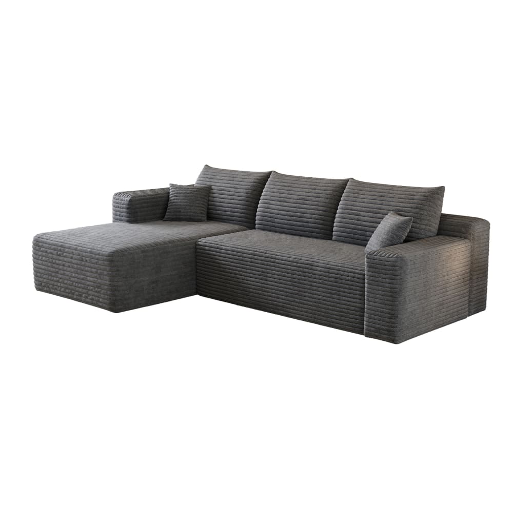 Canapé d’angle modulable 3 places, 241x91x58 cm, gris velours côtelé