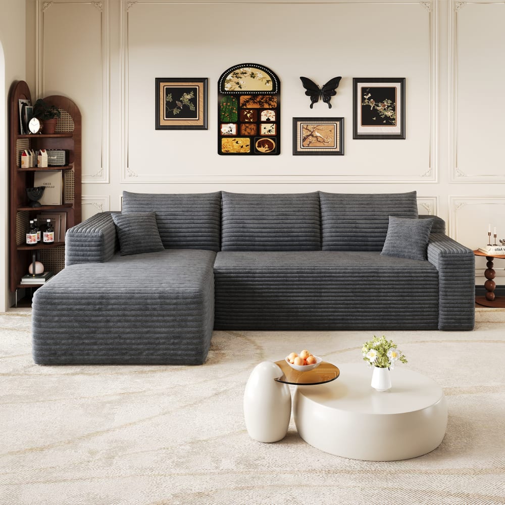 Modulares 3-Sitzer-Ecksofa aus Cord, 241x91x58 cm, Dunkelgrau -