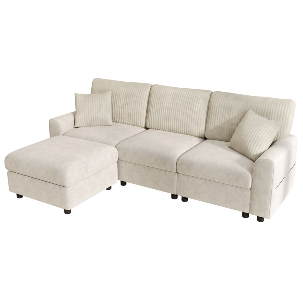 Canapé moderne beige 223x146x84 cm, usb, type-c, pouf et 2 coussins