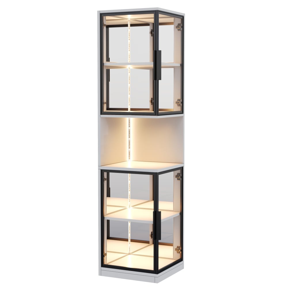 LED-Vitrinenschrank mit Glastüren, Spiegel, 42x44x205 cm, Weiß -
