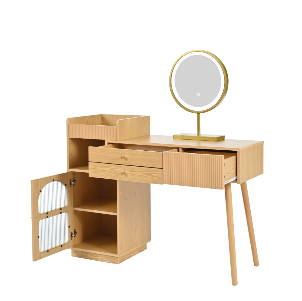 Coiffeuse avec miroir led et 3 tiroirs, 120x40x90  cm, naturel