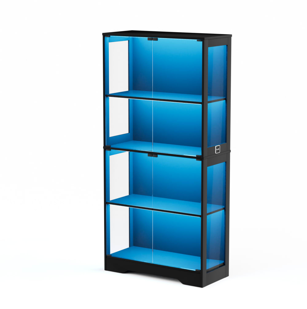 Vitrine en verre avec led et 4 portes, 80x35x165 cm, noire