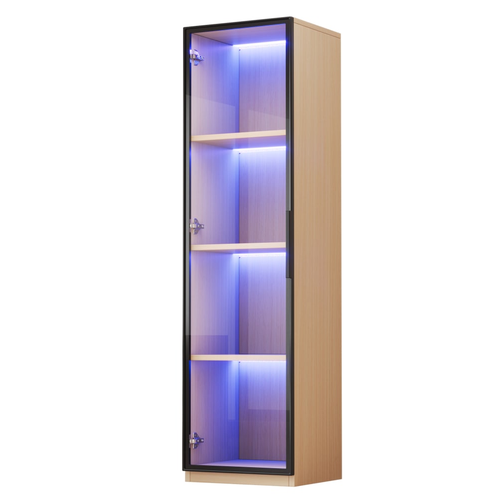 Vitrine 40 x 40 x 165 cm avec éclairage led, verre, chêne