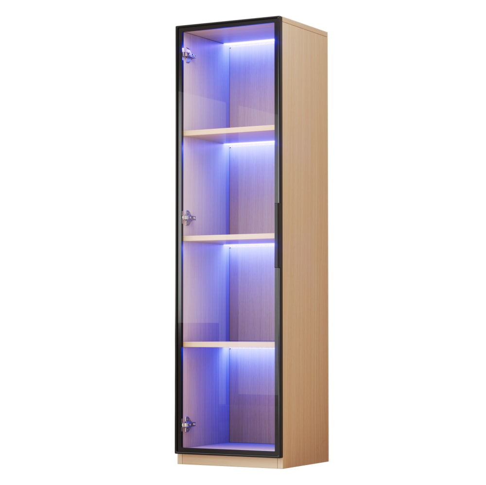 Schmaler Vitrinenschrank, LED, Glas, 40x40x160 cm, Eiche -
