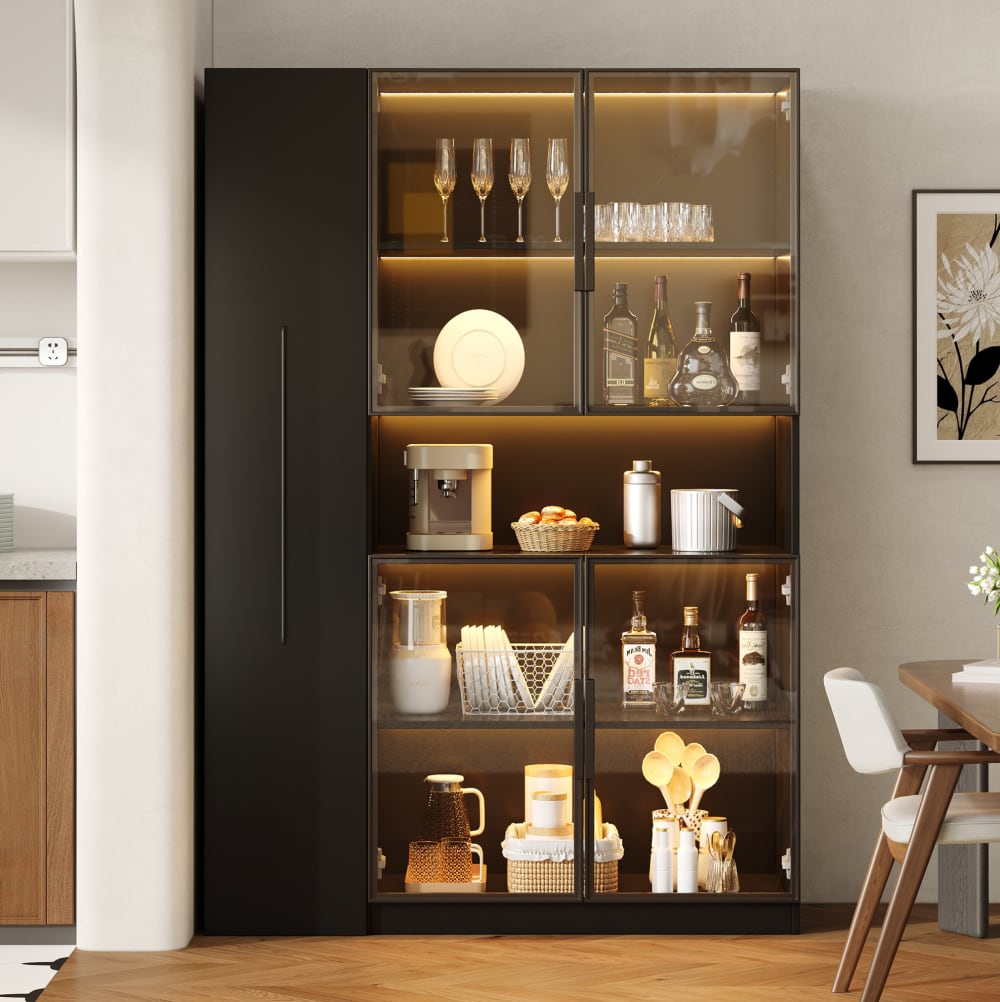 Vitrine en verre 110×35×160 cm, noire avec éclairage led et étagères