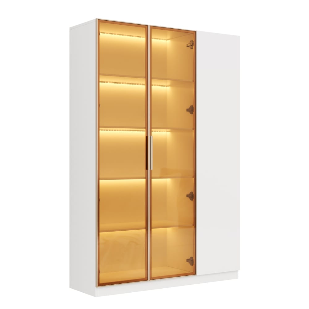 Vitrine avec led, verre de sécurité, 3 portes, 110x35x165 cm, blanche