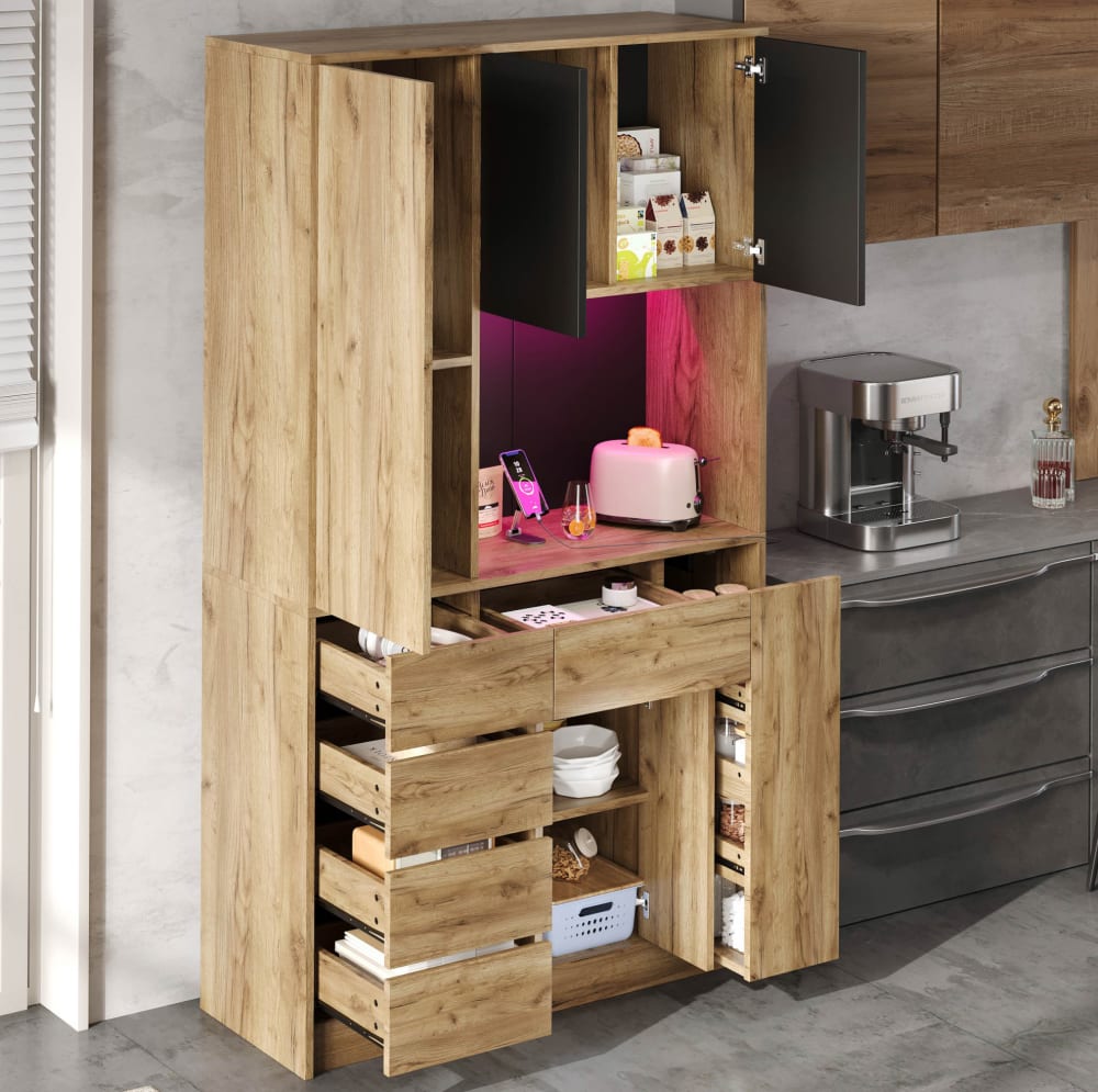Buffet de cuisine avec 4 tiroirs, naturel, 185x105x40 cm