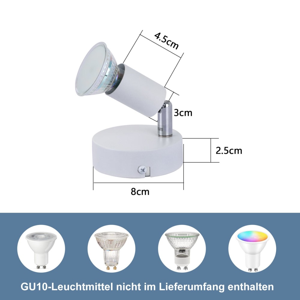Spot de plafond en fer blanc 8x8x10cm gu10 — vue 4