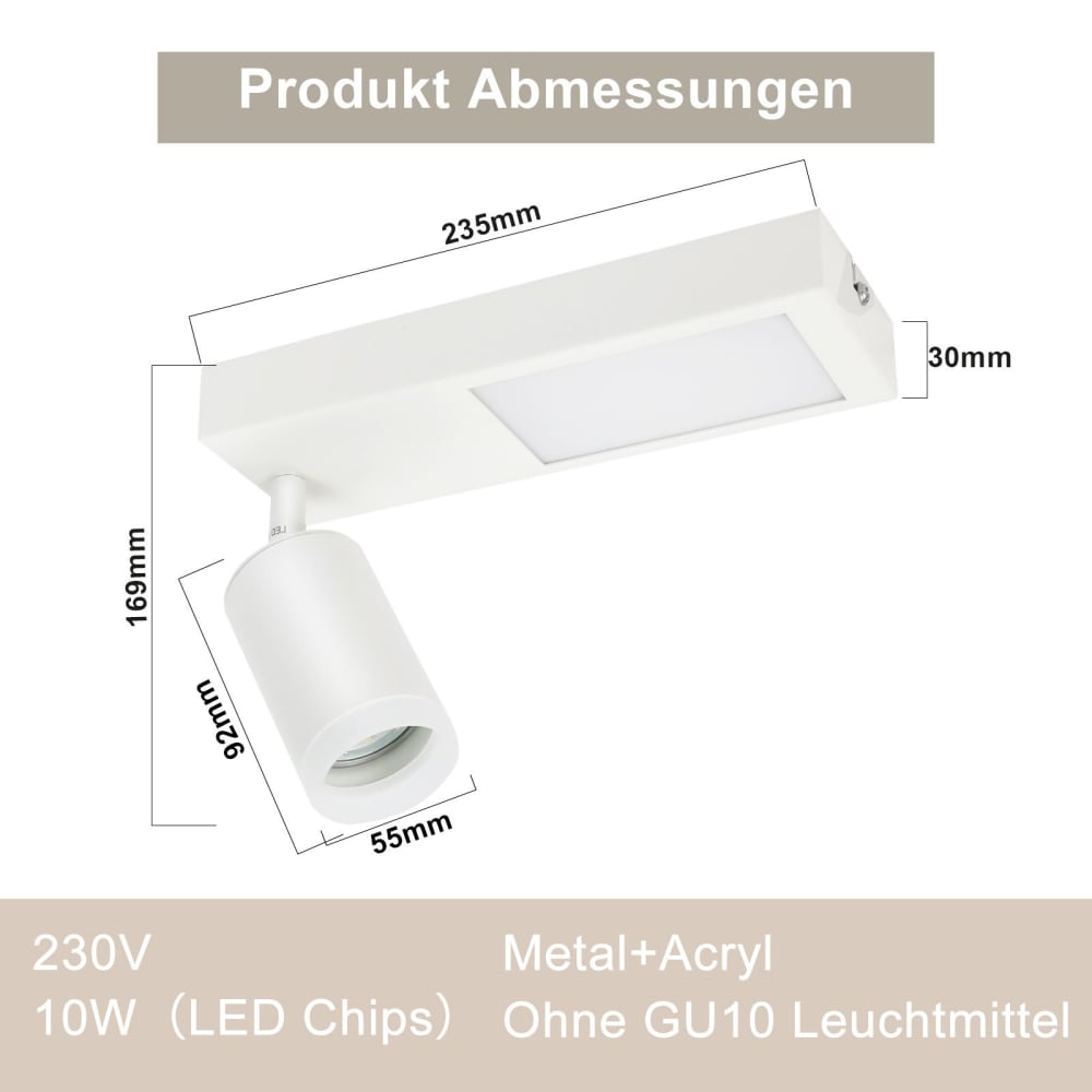 Spot de plafond en fer blanc 23.5x8x16.9cm gu10 — vue 4
