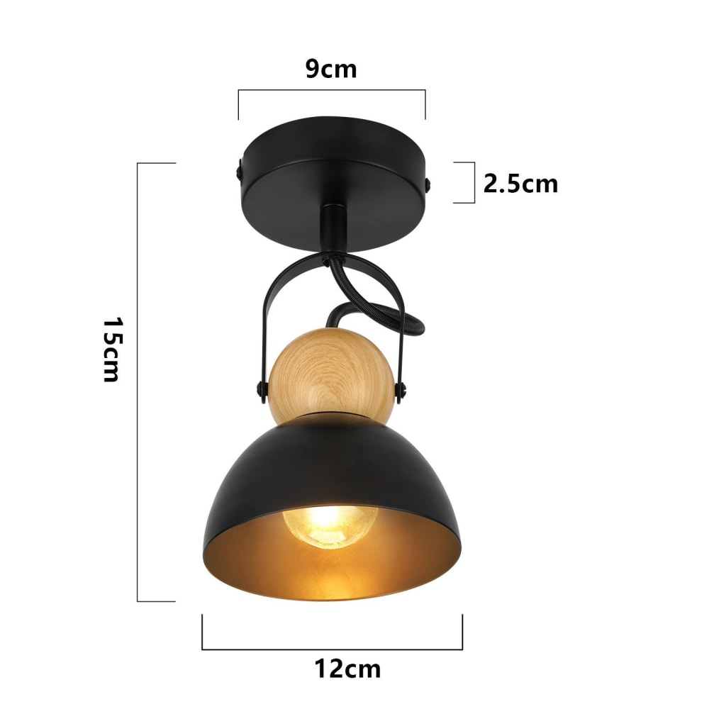 Spot de plafond en fer noir 18x12x15cm e27 — vue 4