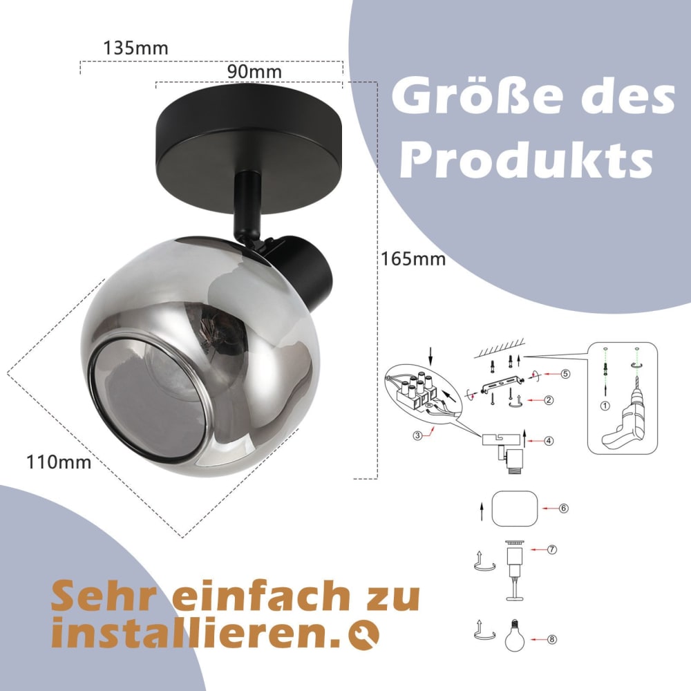 Spot de plafond en fer noir 9x20x19cm e14 — vue 4