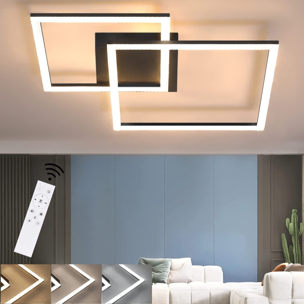Plafonnier en fer noir 45x45x9cm led intensité variable 54w — vue 3