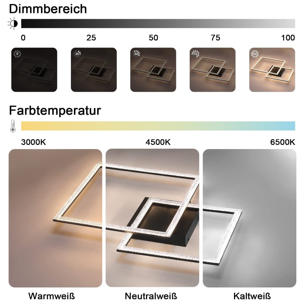 Plafonnier en fer noir 45x45x9cm led intensité variable 54w — vue 4
