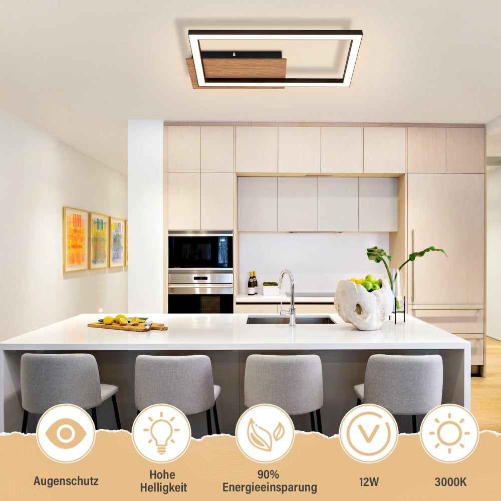 Plafonnier en fer aluminium noir 25.6x20.6x4.1cm led 3000k 12w — vue 4