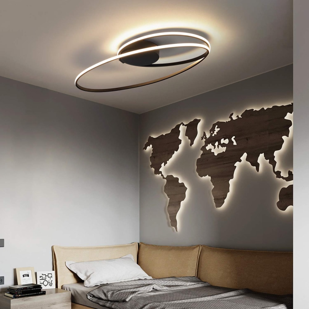 Plafonnier en aluminium noir 59.5x32x10cm led 3000k 36w — vue 4