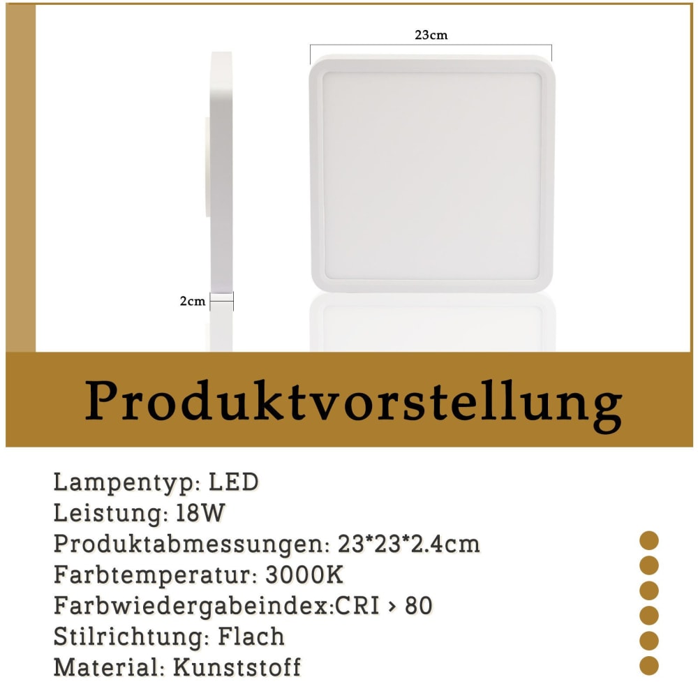 Plafonnier en plastique blanc 23x23x2.4cm led 3000k 18w — vue 4