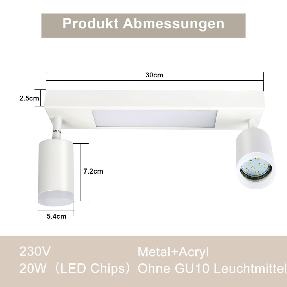 Spot de plafond en fer blanc 34x8x16.9cm gu10 — vue 4