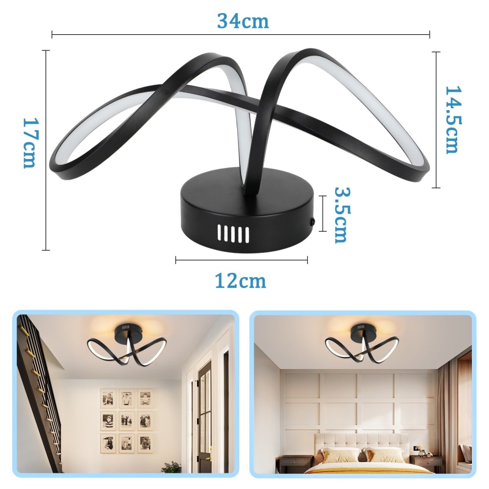 Plafonnier en aluminium noir 34x14.5x17cm led 3000k 12w — vue 4