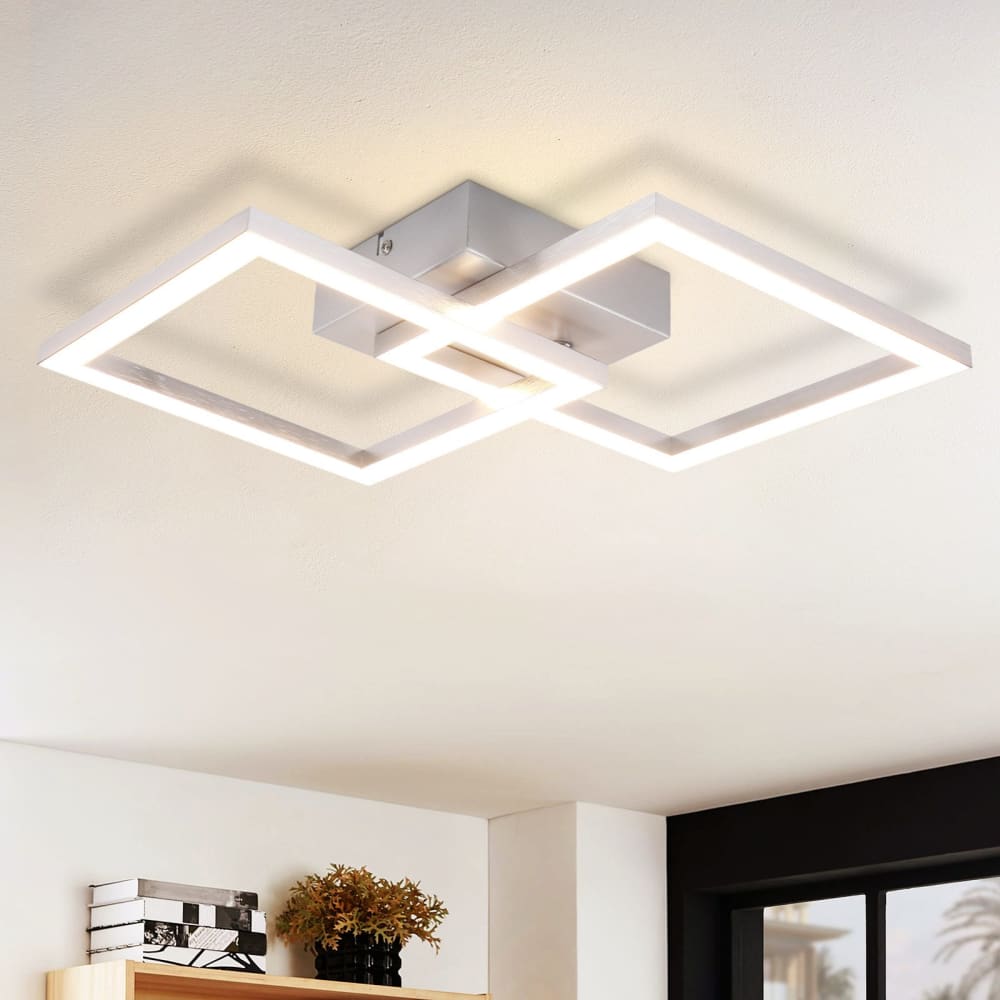 Plafonnier en fer aluminium argenté 33x33x6.2cm led 3000k 24w — vue 3