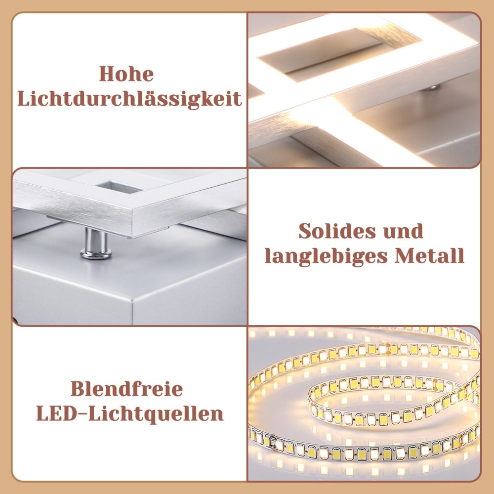 Plafonnier en fer aluminium argenté 33x33x6.2cm led 3000k 24w — vue 4