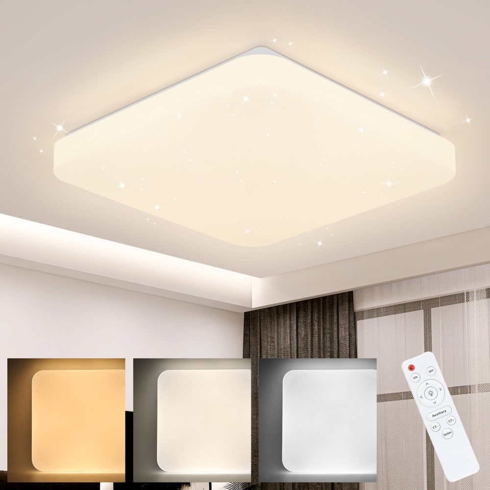 Plafonnier en plastique blanc 28x28x4cm led intensité variable 37w — vue 3
