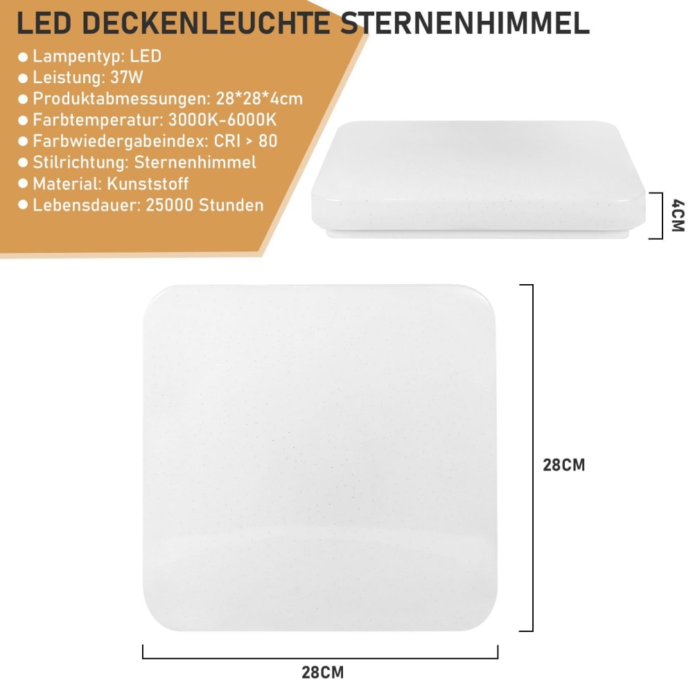 Plafonnier en plastique blanc 28x28x4cm led intensité variable 37w — vue 4