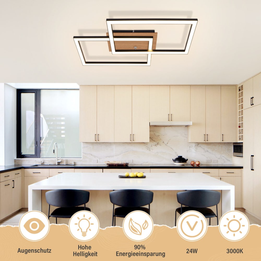 Plafonnier en fer aluminium noir 50x30x6.1cm led 3000k 24w — vue 4