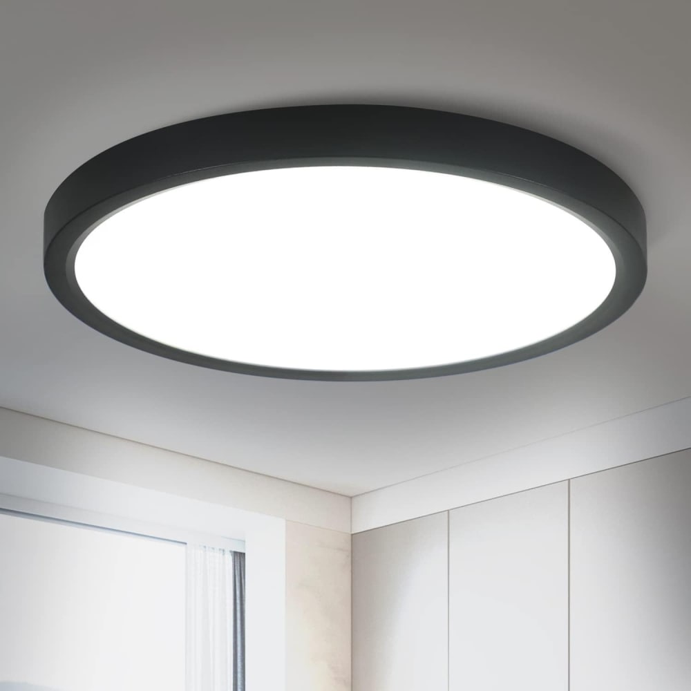 Plafonnier en pvc noir 23x23x2.4cm led 6000k 18w — vue 3