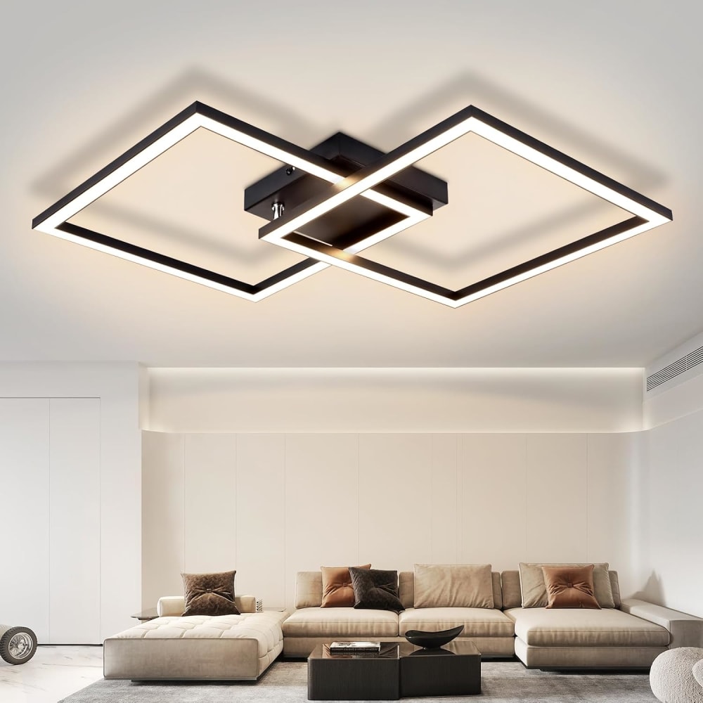 Plafonnier en fer aluminium noir 46.1x46.1x5.8cm led 3000k 24w — vue 3