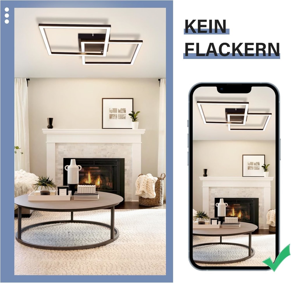 Plafonnier en fer aluminium noir 46.1x46.1x5.8cm led 3000k 24w — vue 4