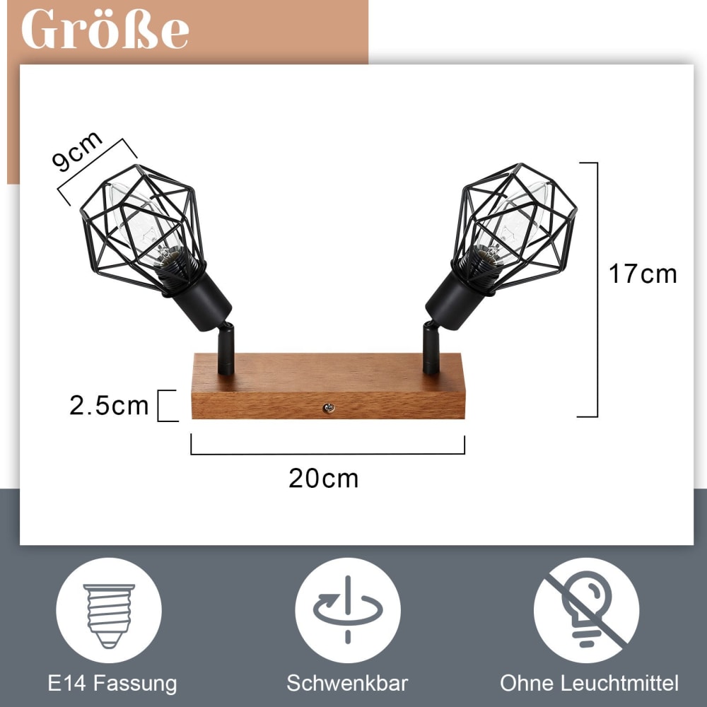 Spot de plafond en fer noir 11x20x21.5cm e14 — vue 4