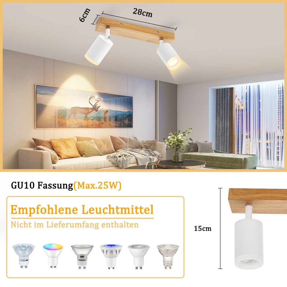 Spot de plafond en aluminium blanc 28x6x15cm gu10 — vue 4