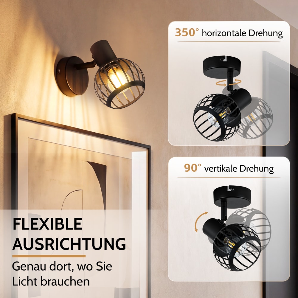 Spot de plafond en fer noir 13x14x14cm e14 — vue 4
