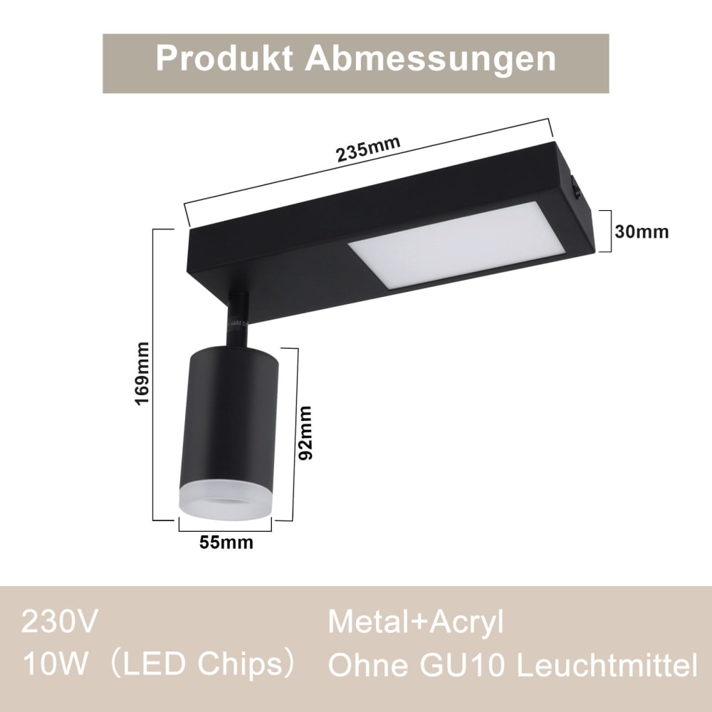 Spot de plafond en fer noir 23.5x8x16.9cm gu10 — vue 4