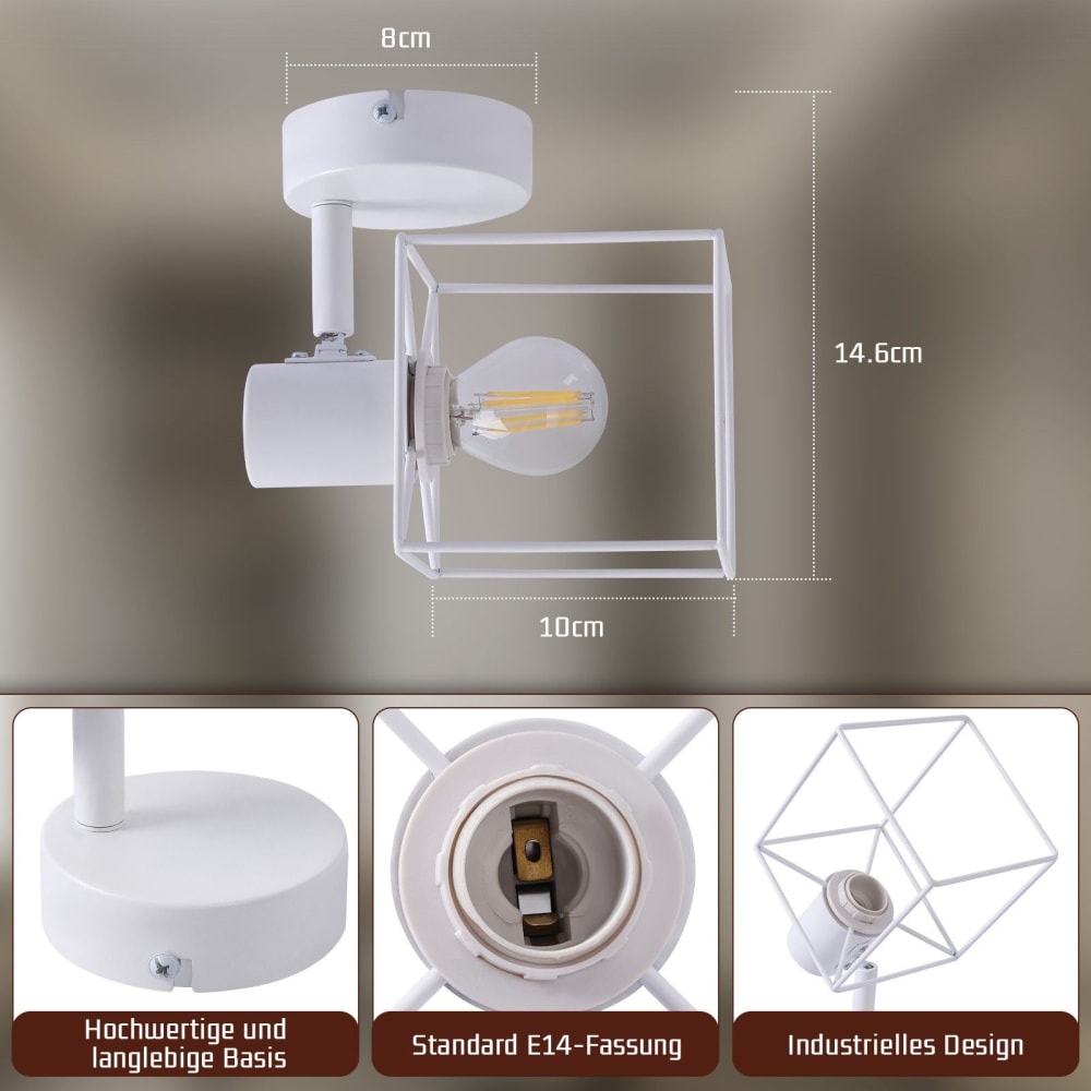 Spot de plafond en fer blanc 15x10x15cm e14 — vue 4