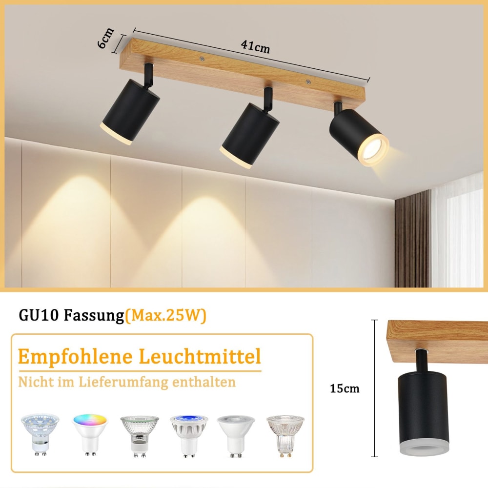 Spot de plafond en aluminium noir 41x6x15cm gu10 — vue 4