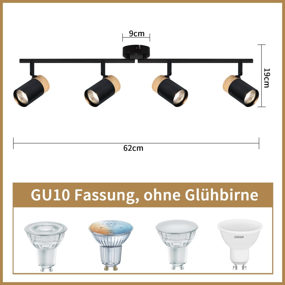 Spot de plafond en fer noir 60x10x19cm gu10 — vue 4