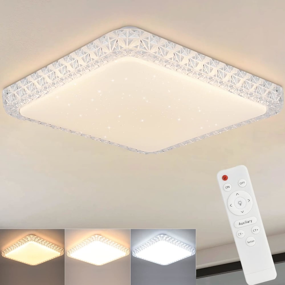 Plafonnier en pvc blanc 30x30x5.5cm led intensité variable 32w — vue 4