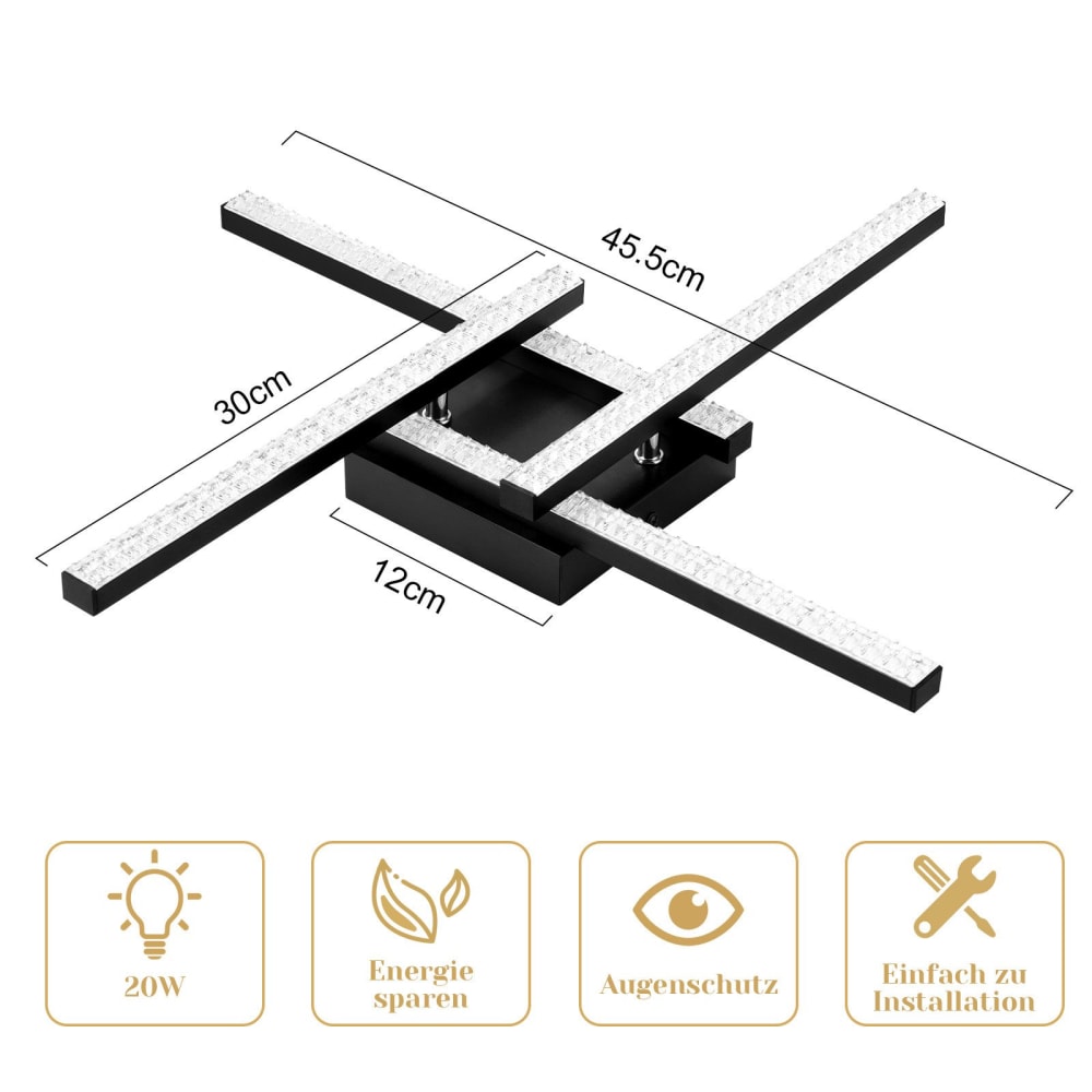 Plafonnier en plastique noir 45.5x45.5x7.3cm led 3000k 24w — vue 4
