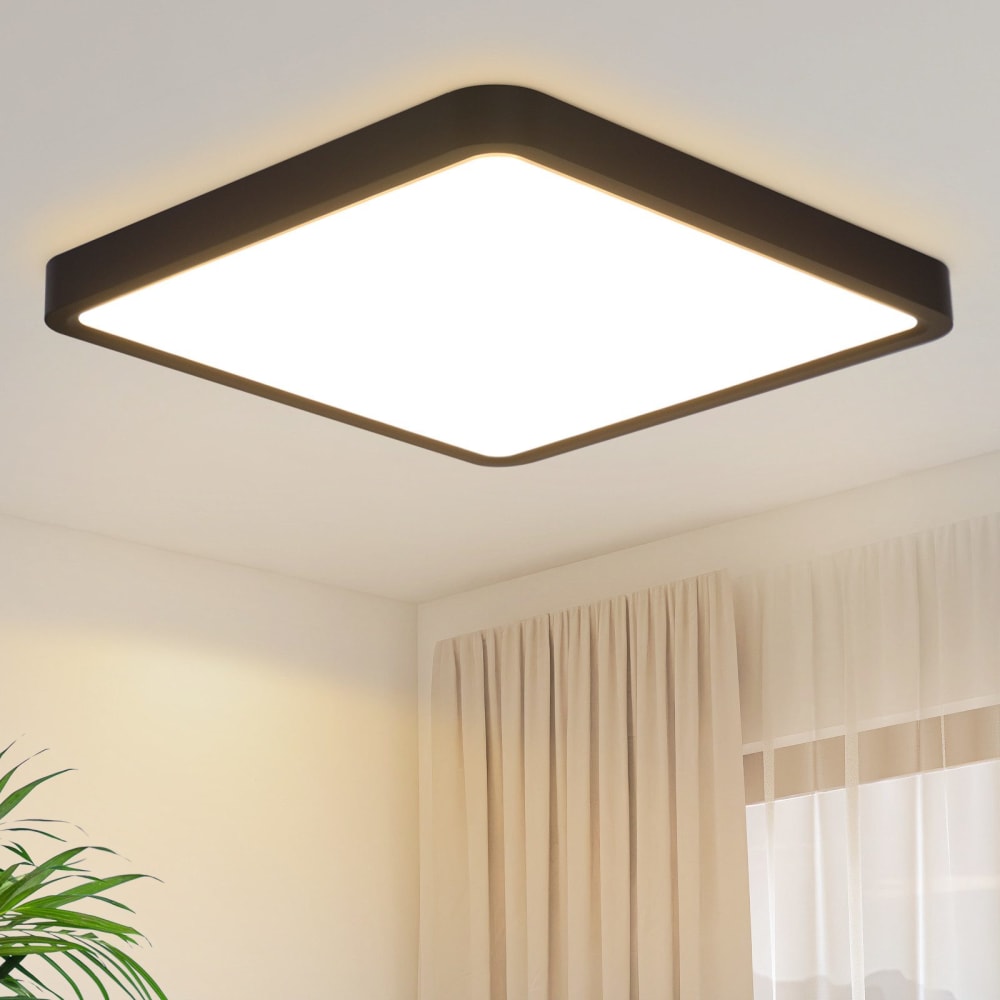 Plafonnier en plastique noir 23x23x2.4cm led 3000k 18w — vue 3