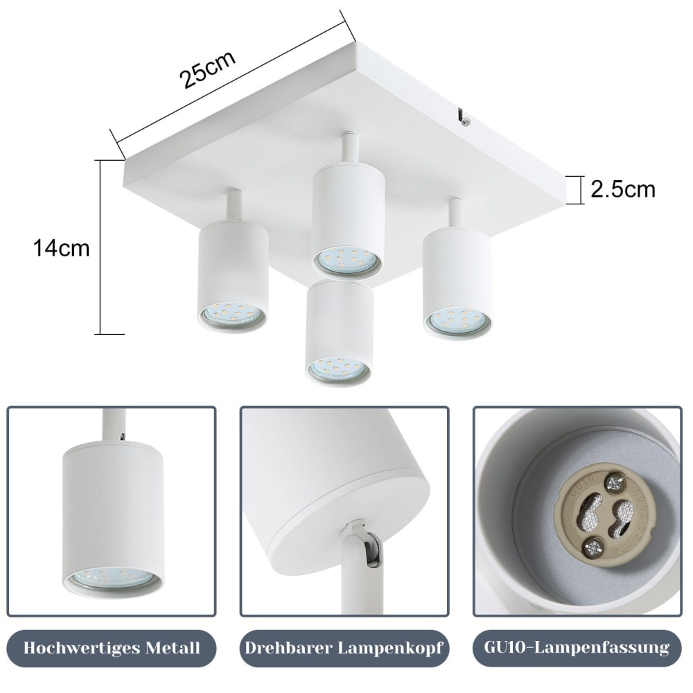 Spot de plafond en aluminium blanc 25x25x14.4cm gu10 — vue 3
