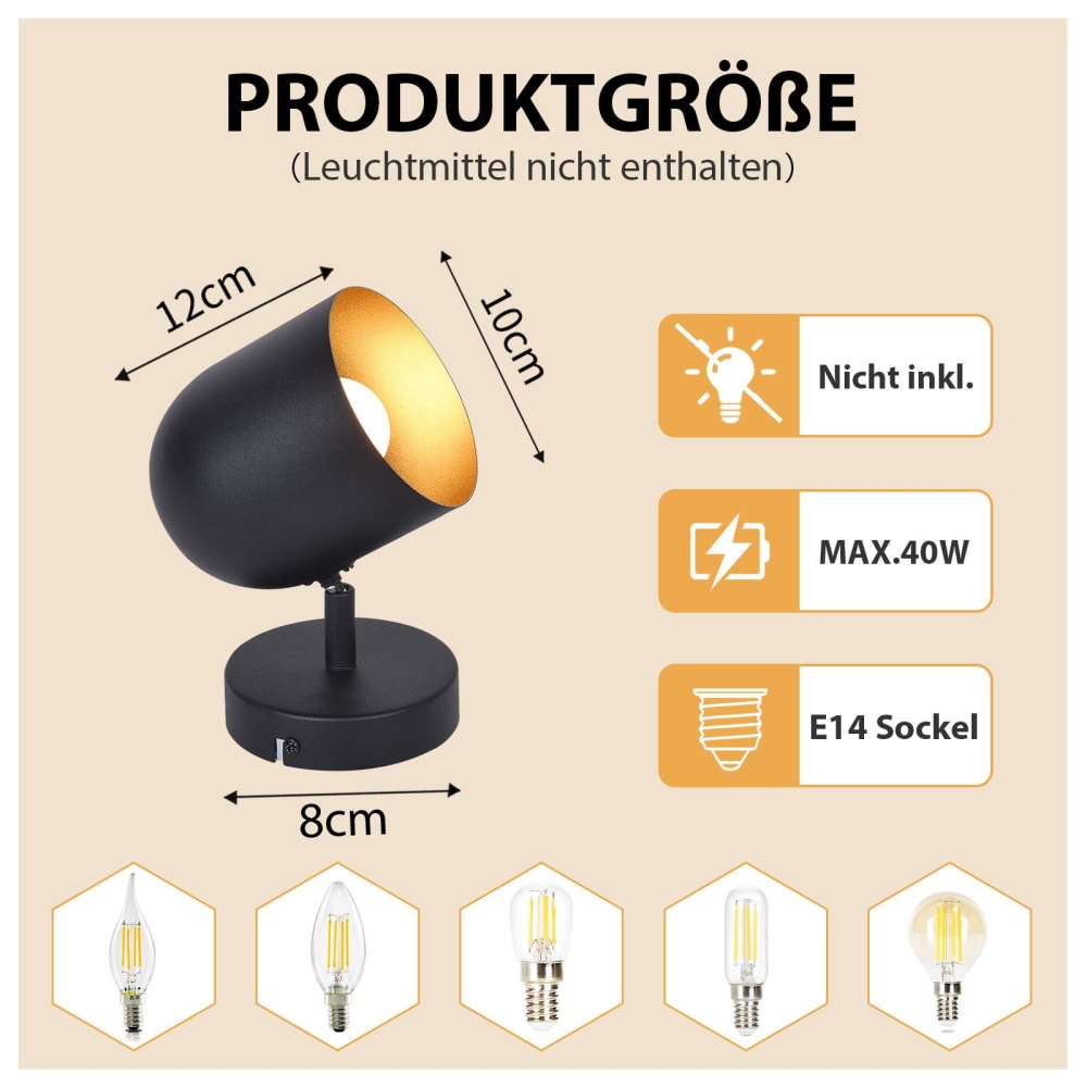 Spot de plafond en fer noir 14x10x19cm e14 — vue 4