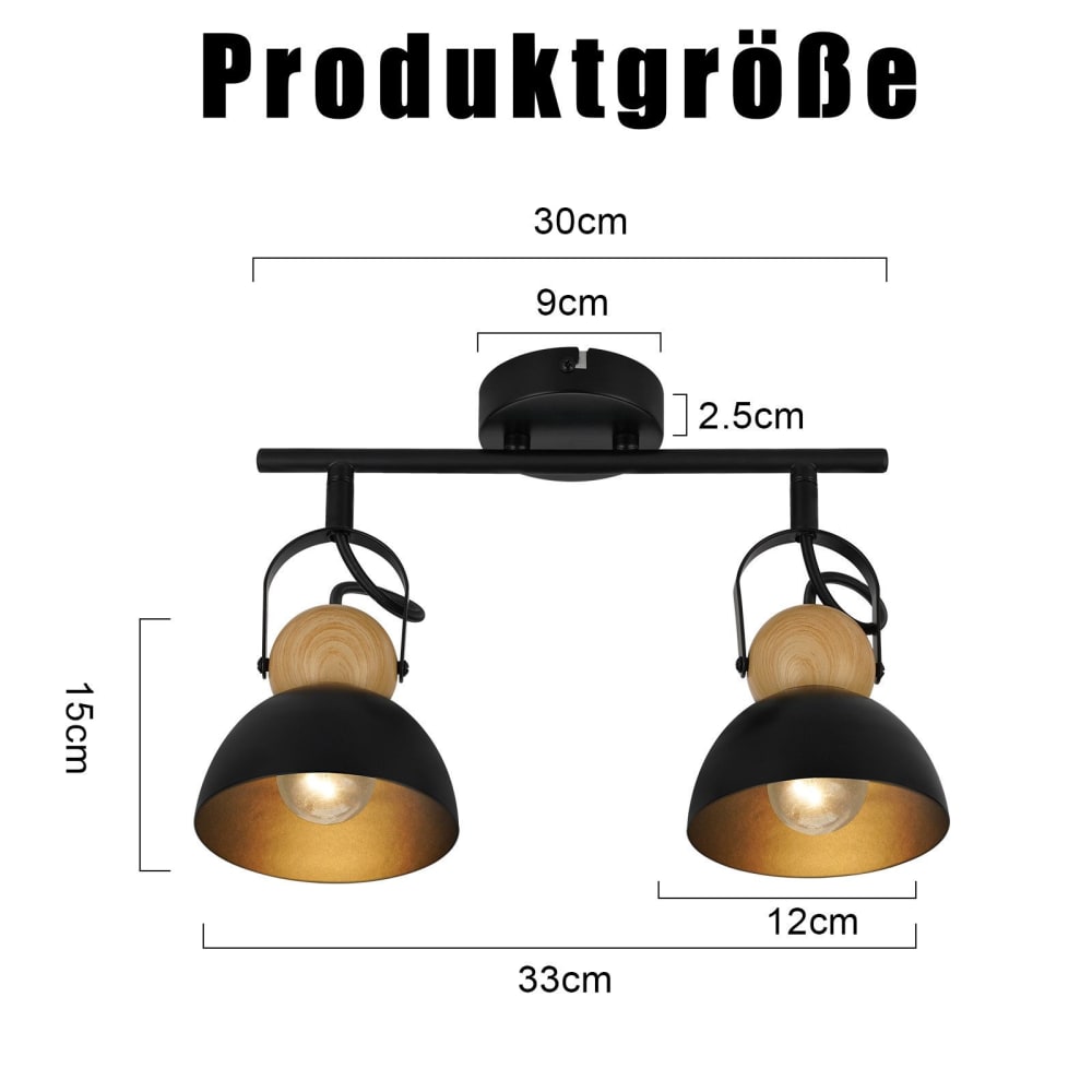 Spot de plafond en fer noir 33x21x15cm e27 — vue 4