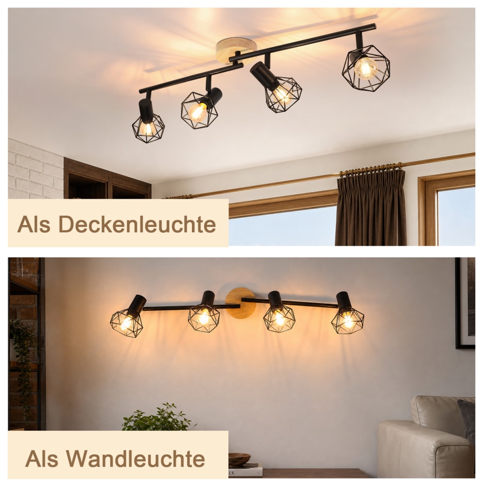 Spot de plafond en fer noir 70x10x15.5cm e14 — vue 4